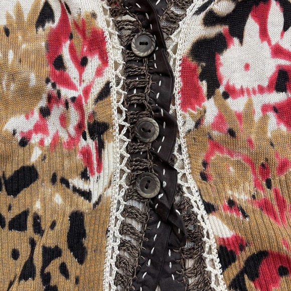 Zozo Knit Cardigan Sweater Linen Blend Size L Button Front Floral Thin - Picture 4 of 10